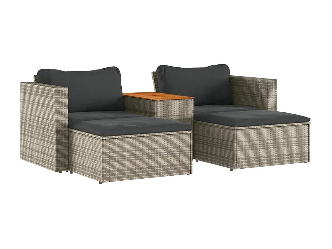 5-delige Loungeset met kussens poly rattan acacia grijs