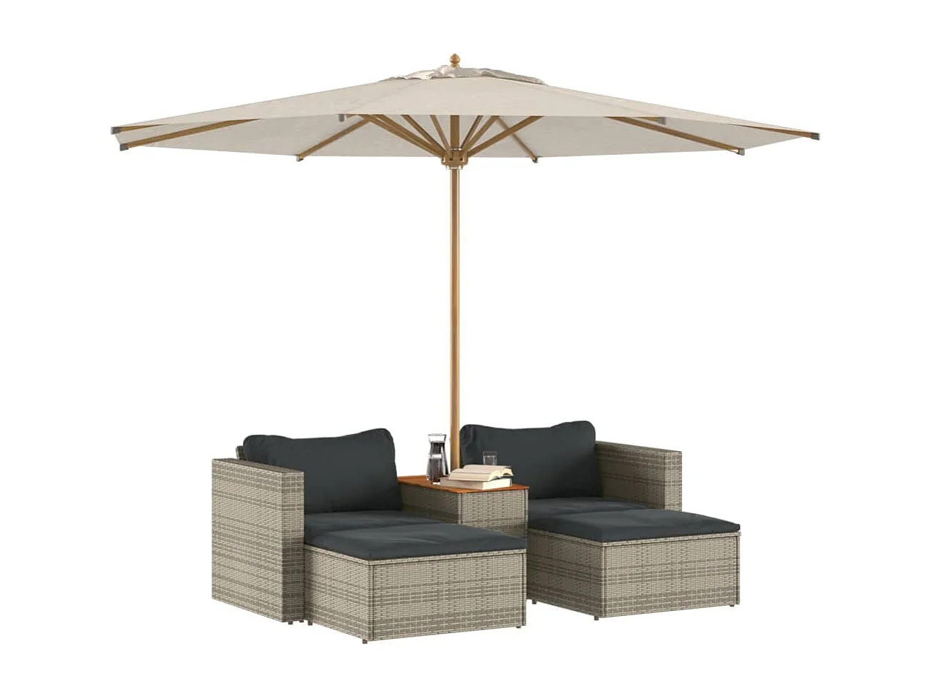 5-delige Loungeset met kussens poly rattan acacia grijs