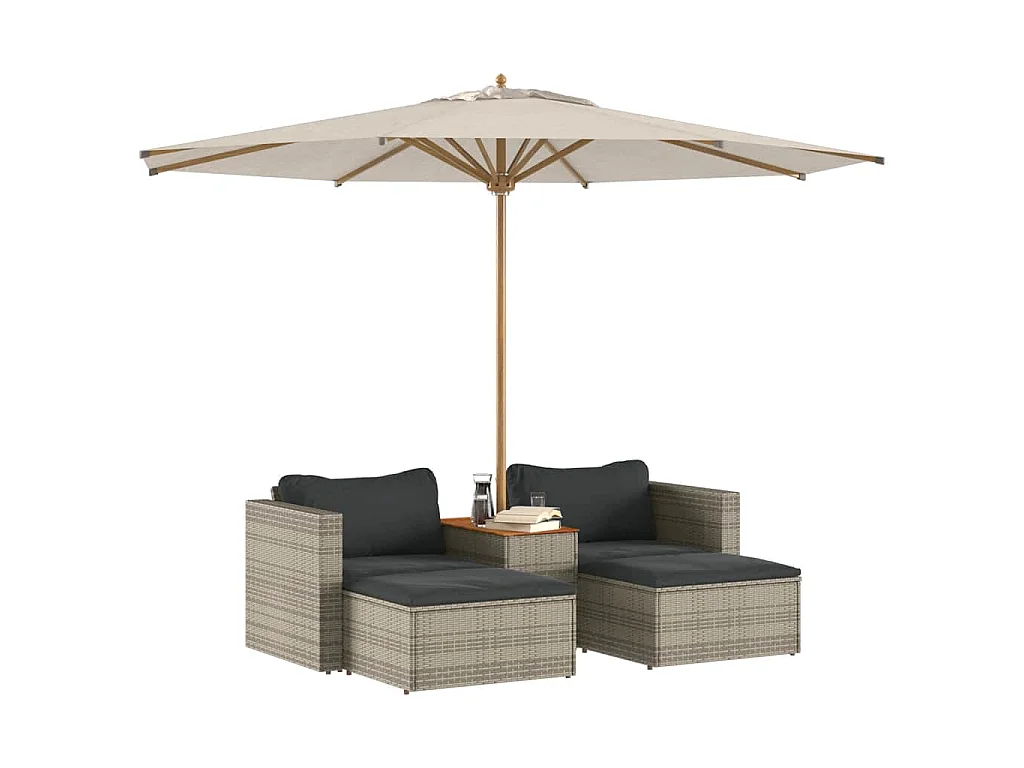 Salon de jardin 5 pcs avec coussins gris résine tressée acacia