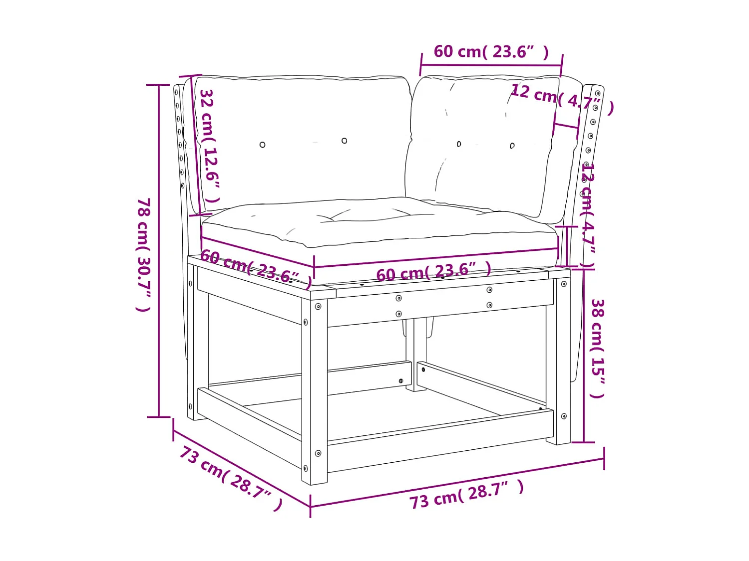 Garten-Ecksofa mit Kissen 73x73x78 cm Massivholz Kiefer