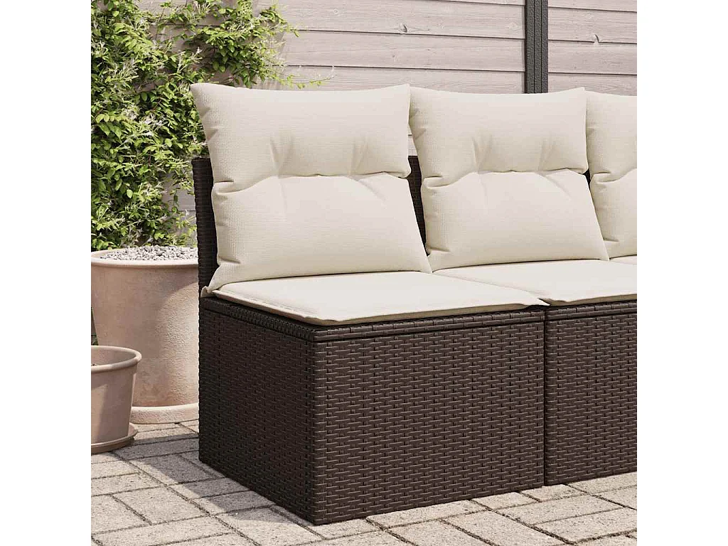 Chaise de jardin sans accoudoirs avec coussins marron rotin