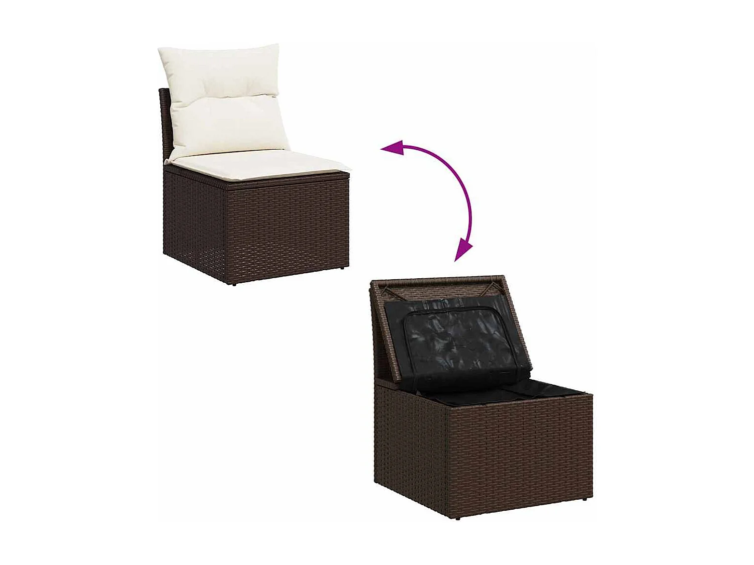 Sedia Giardino Senza Braccioli con Cuscini Polyrattan Marrone