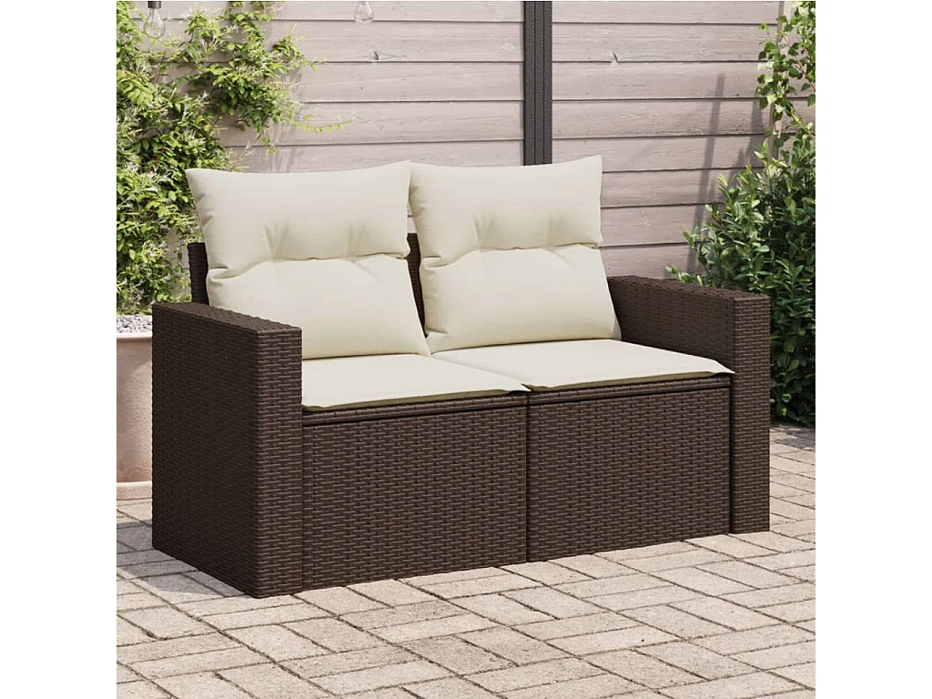 Gartensofa mit Kissen 2-Sitzer Braun Poly Rattan