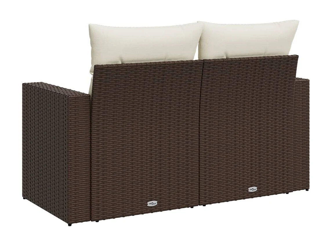 Gartensofa mit Kissen 2-Sitzer Braun Poly Rattan