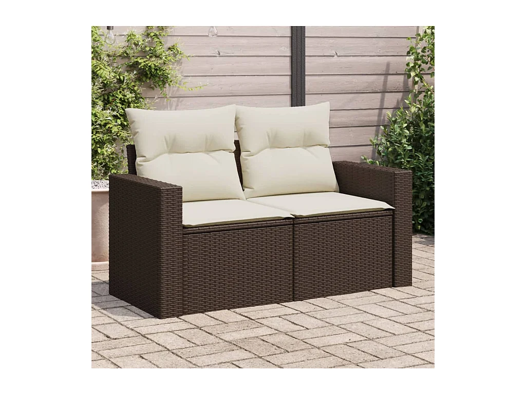 Gartensofa mit Kissen 2-Sitzer Braun Poly Rattan