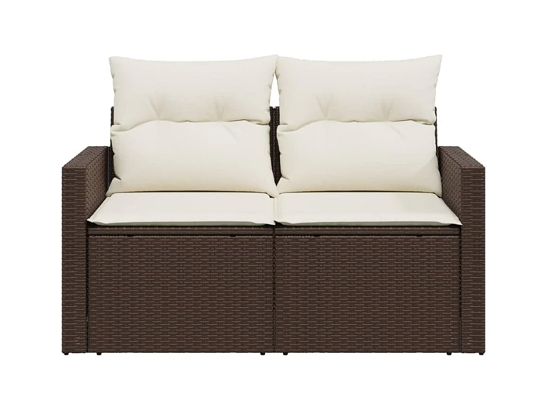 Tuinbank 2-zits met kussens poly rattan bruin