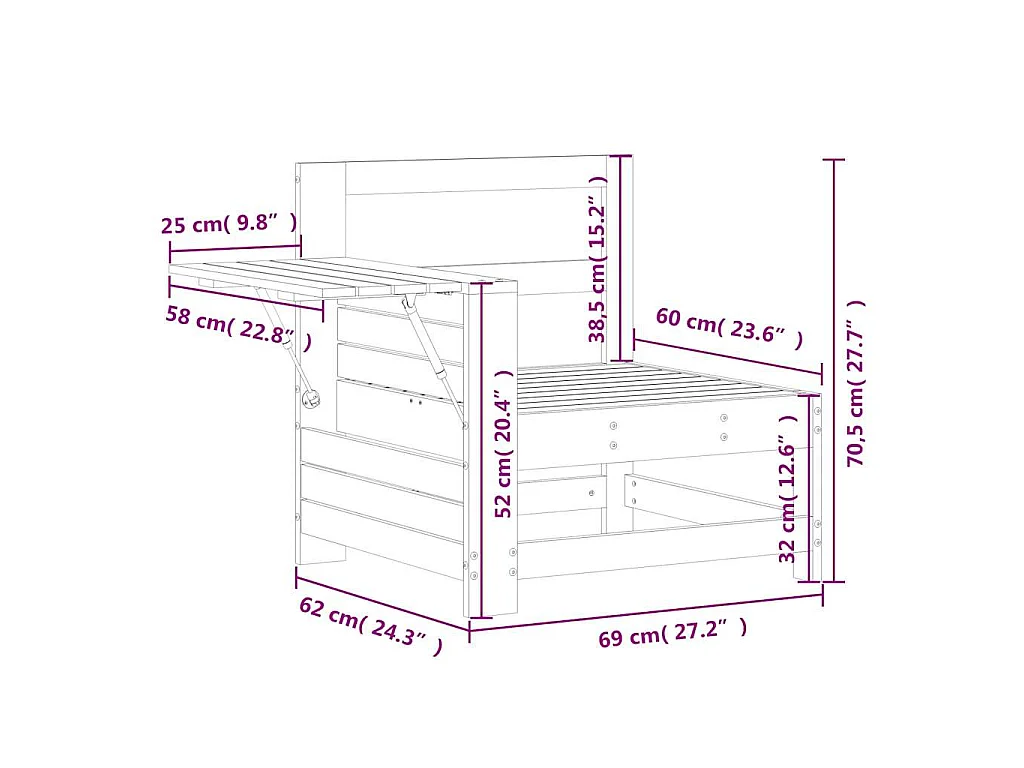 Gartensofa mit Armlehne und Beistelltisch Massivholz Kiefer
