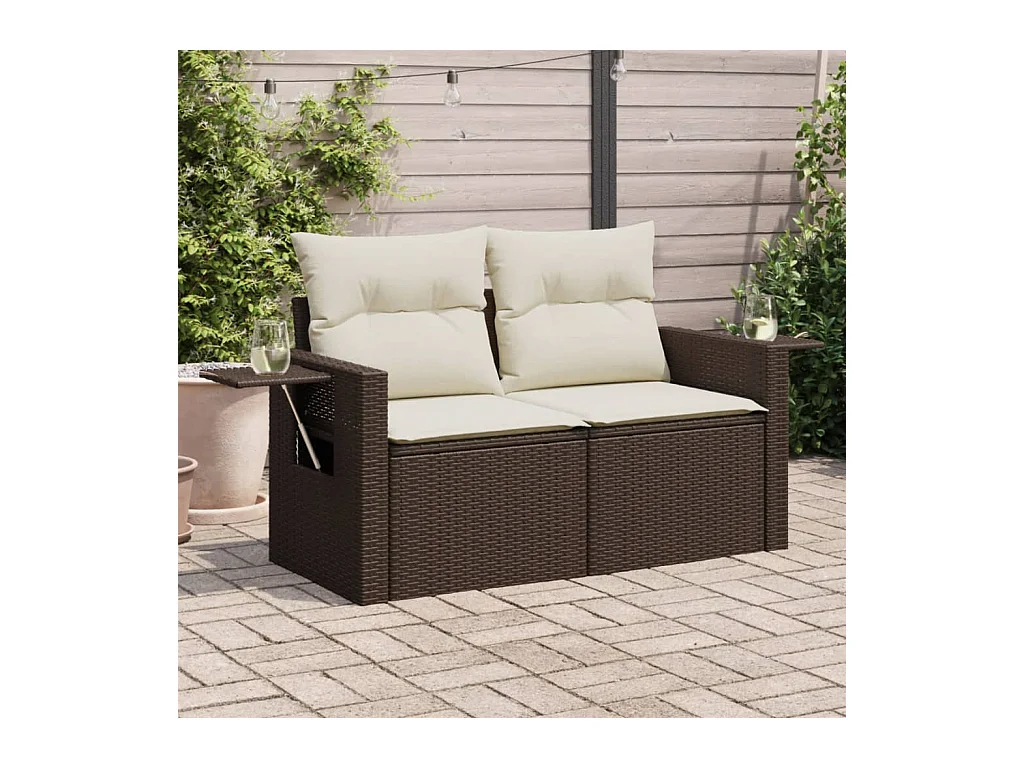 Tuinbank 2-zits met kussens poly rattan bruin