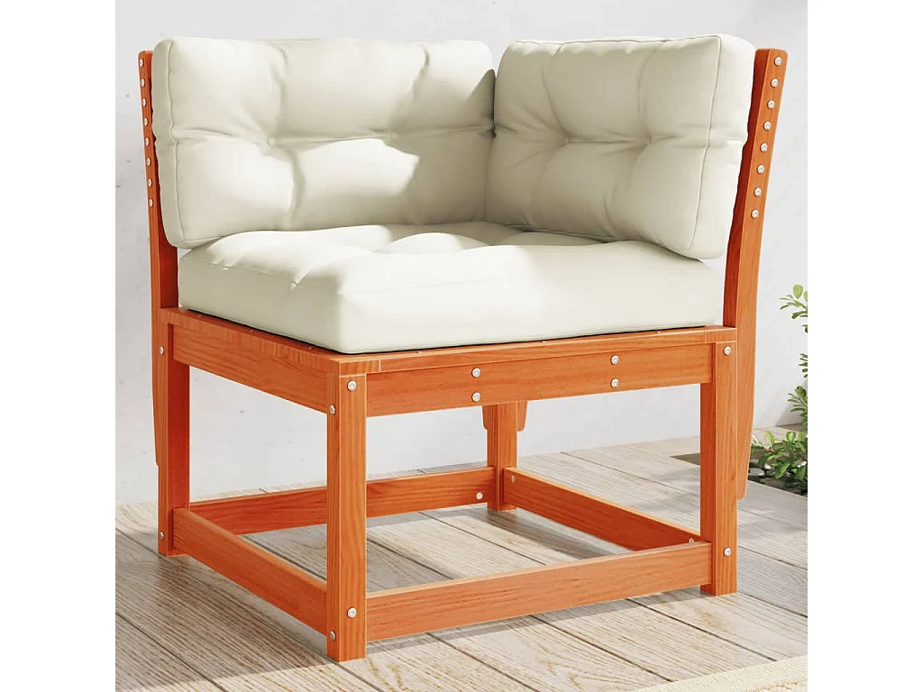 Garten-Ecksofa mit Kissen Wachsbraun Massivholz Kiefer