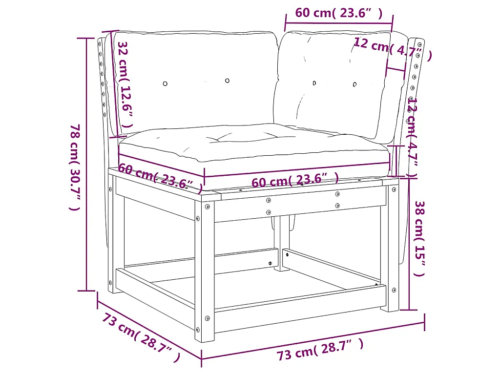 Divano Angolare Giardino Cuscini Marrone Cera 73x73x78 cm Pino