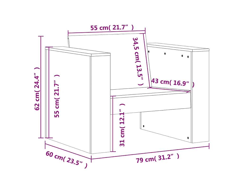 Canapé de jardin 79x60x62 cm bois de pin imprégné