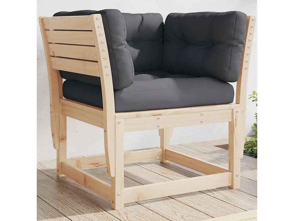 Canapé de jardin accoudoirs avec coussins bois massif de pin