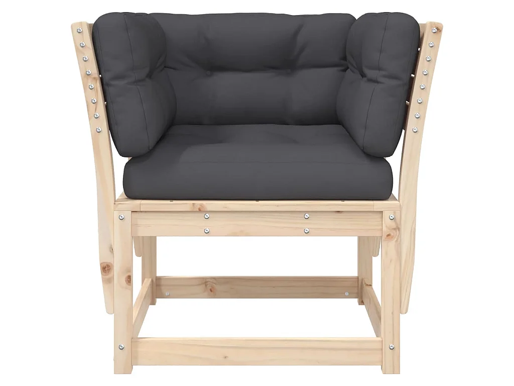 Canapé de jardin accoudoirs avec coussins bois massif de pin