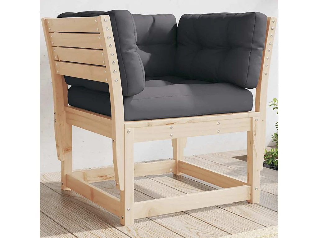 Canapé de jardin accoudoirs avec coussins bois massif de pin