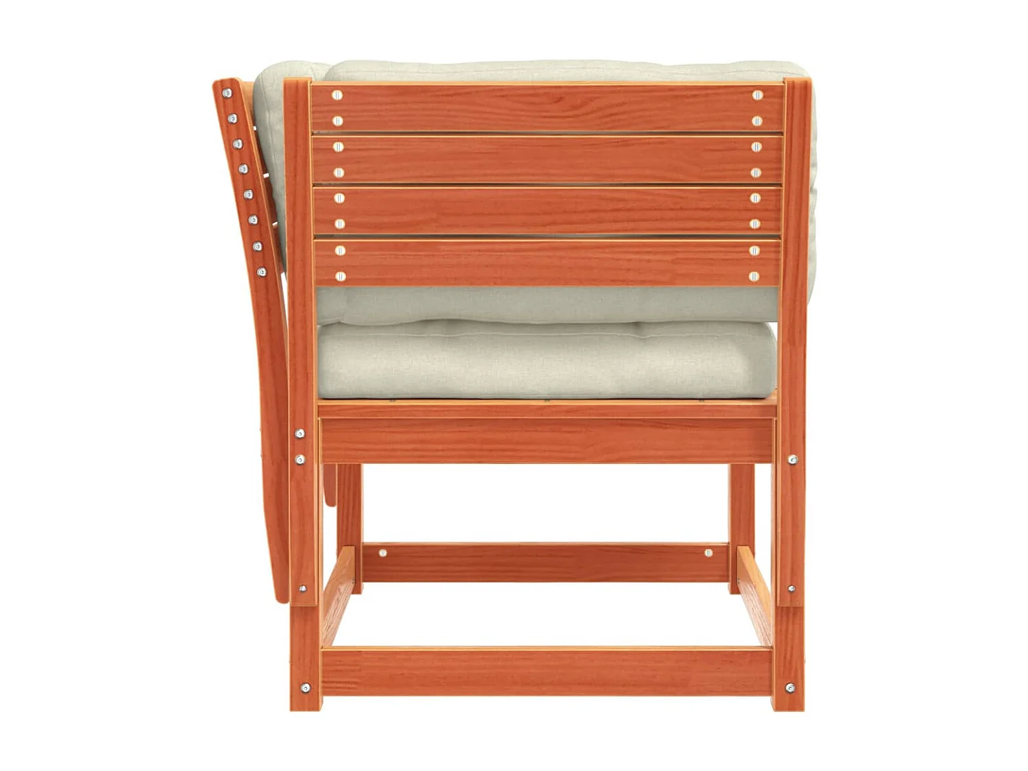 Canapé de jardin accoudoirs et coussins cire marron massif pin