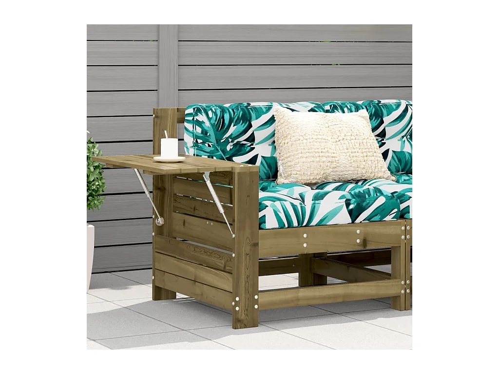 Canapé de jardin accoudoir avec coussin bois de pin imprégné