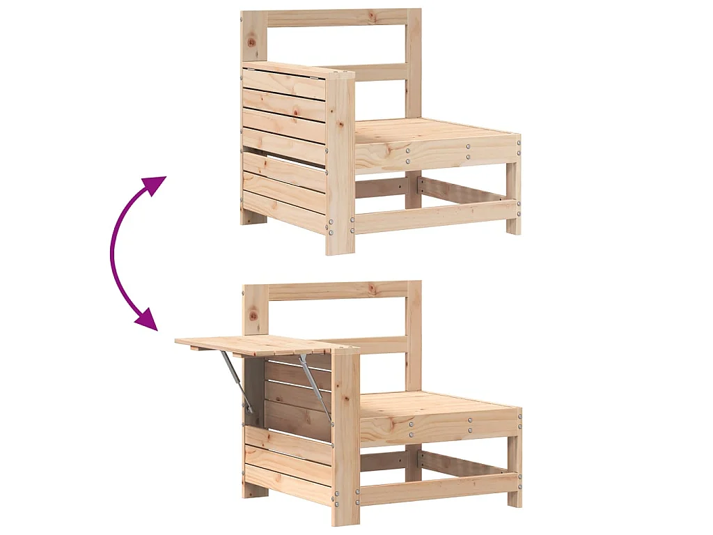 Canapé de jardin accoudoir avec table d'appoint bois massif pin