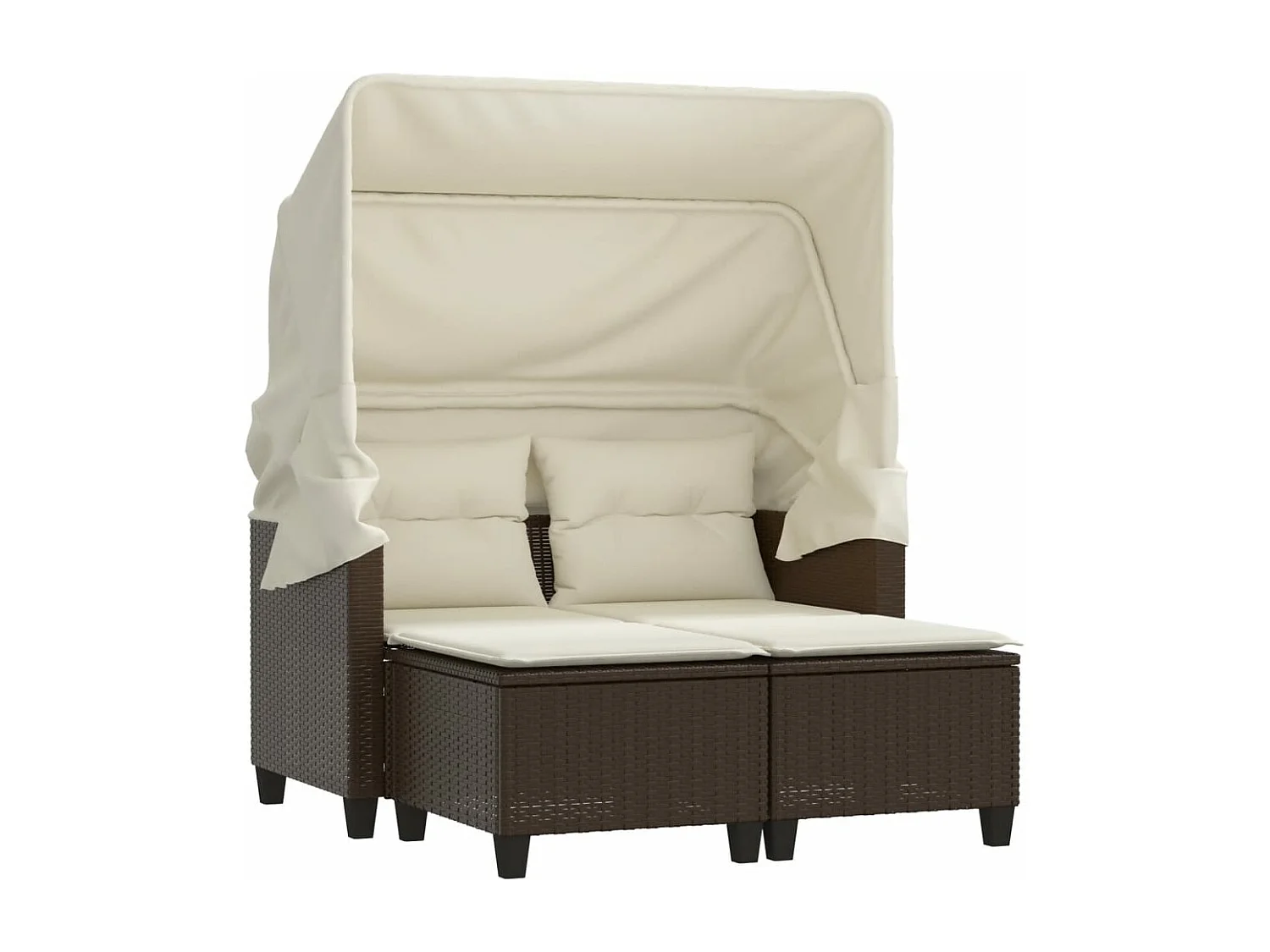 Gartensofa 2-Sitzer mit Dach und Hockern Braun Poly Rattan