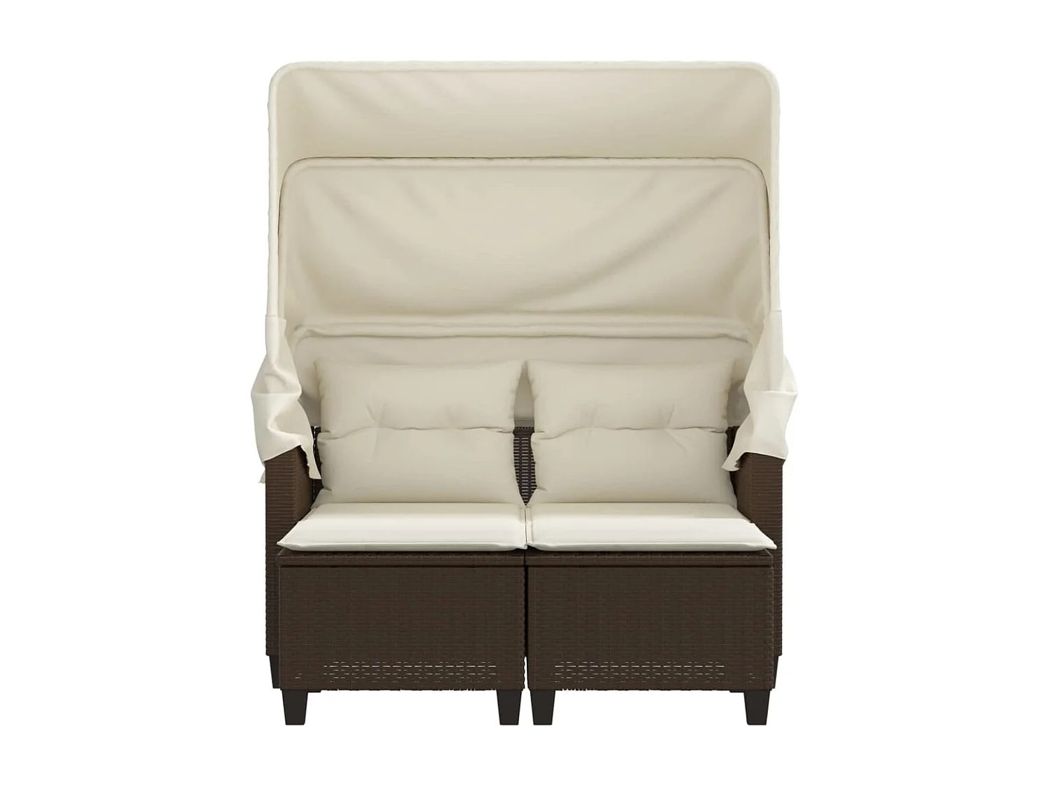 Gartensofa 2-Sitzer mit Dach und Hockern Braun Poly Rattan