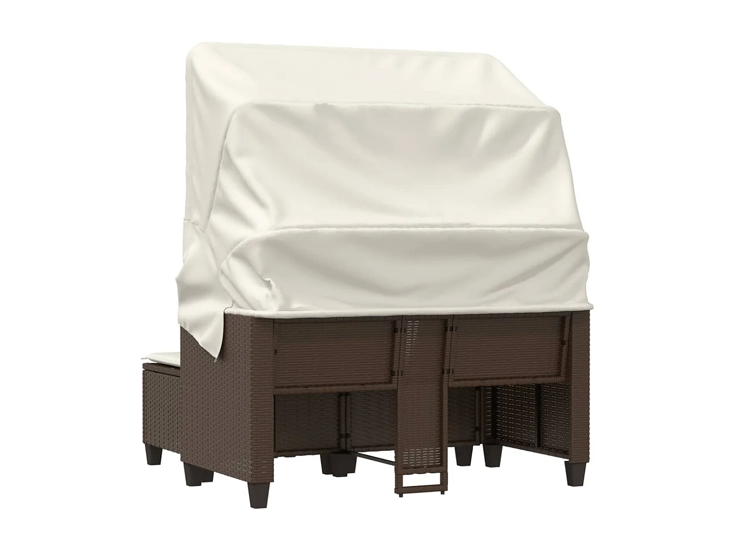 Gartensofa 2-Sitzer mit Dach und Hockern Braun Poly Rattan