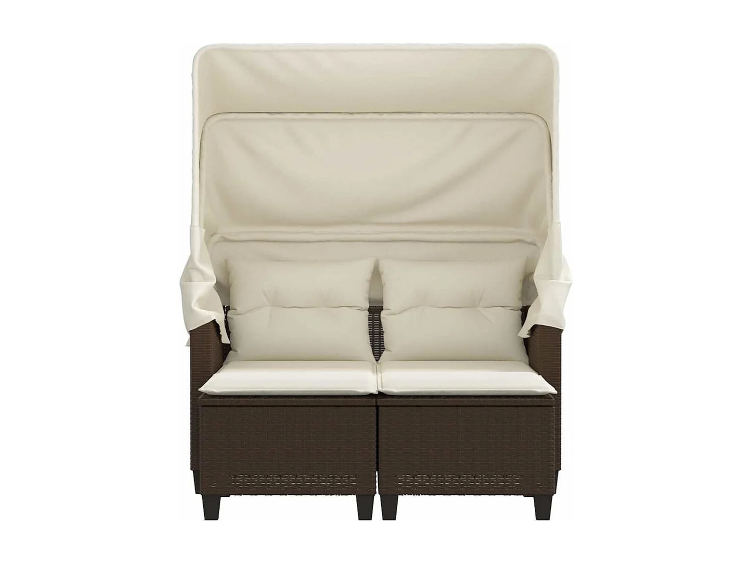 Tuinbank 2-zits met luifel en voetenbanken poly rattan bruin