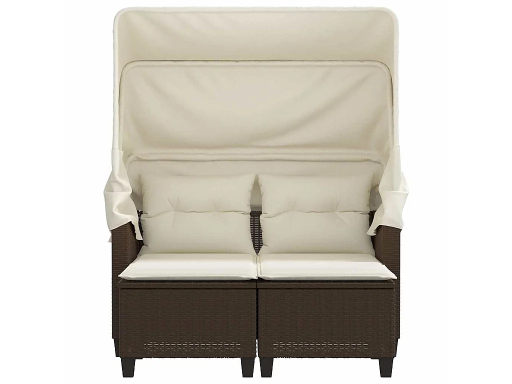 Gartensofa 2-Sitzer mit Dach und Hockern Braun Poly Rattan