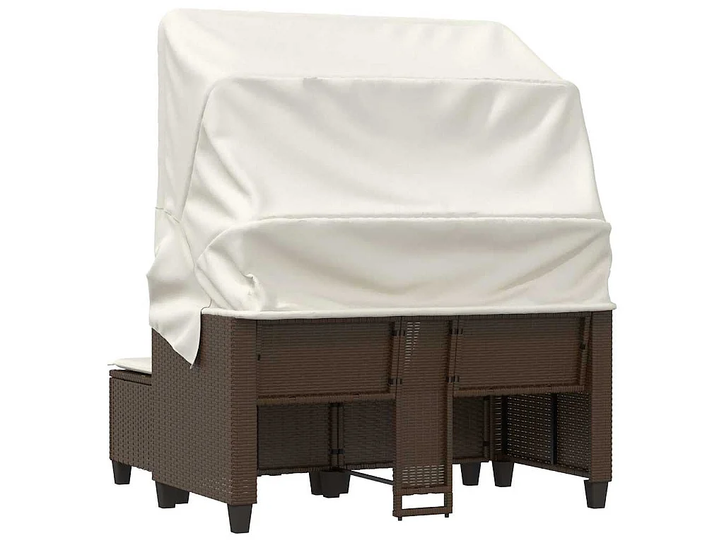 Gartensofa 2-Sitzer mit Dach und Hockern Braun Poly Rattan