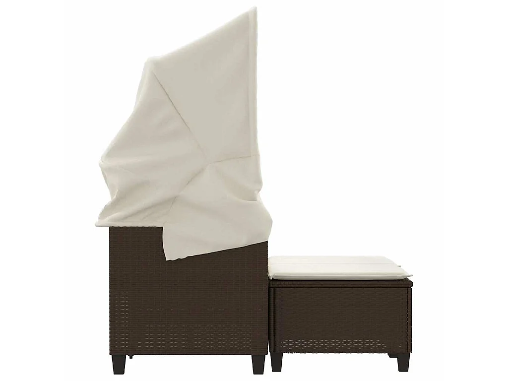 Gartensofa 2-Sitzer mit Dach und Hockern Braun Poly Rattan