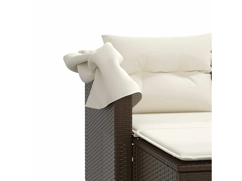 Gartensofa 2-Sitzer mit Dach und Hockern Braun Poly Rattan