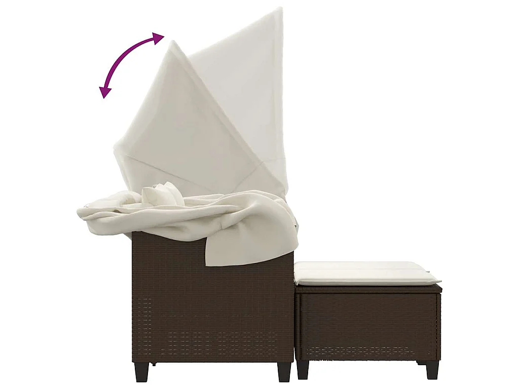 Gartensofa 2-Sitzer mit Dach und Hockern Braun Poly Rattan