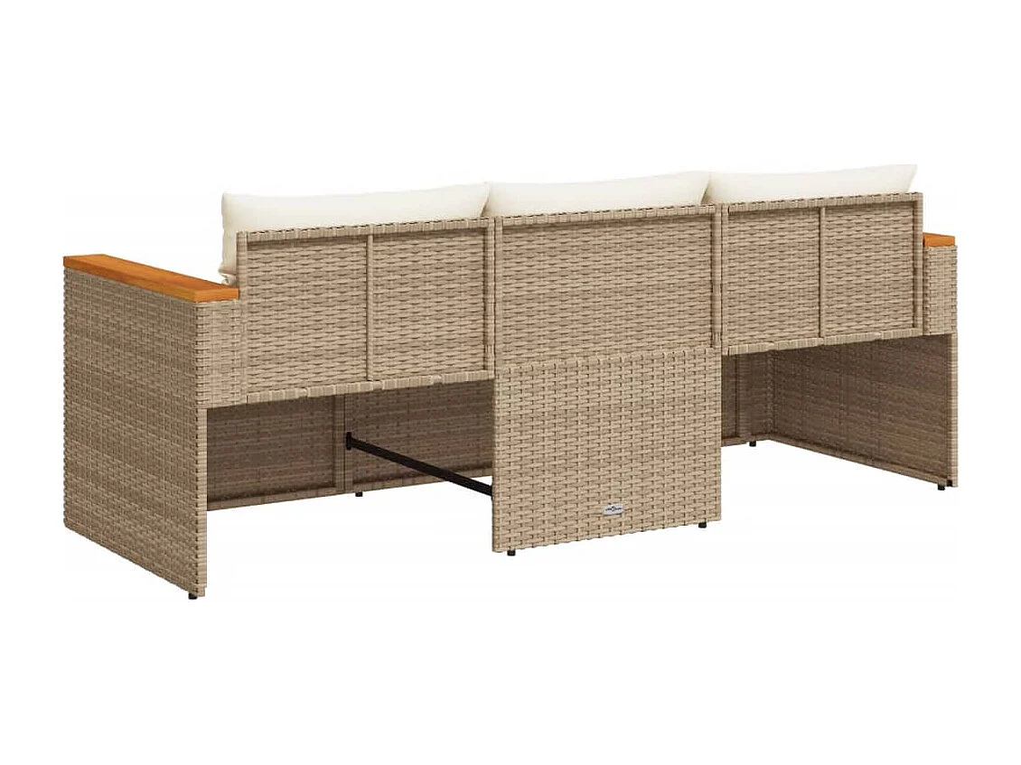Gartensofa mit Kissen 3-Sitzer Beige Poly Rattan