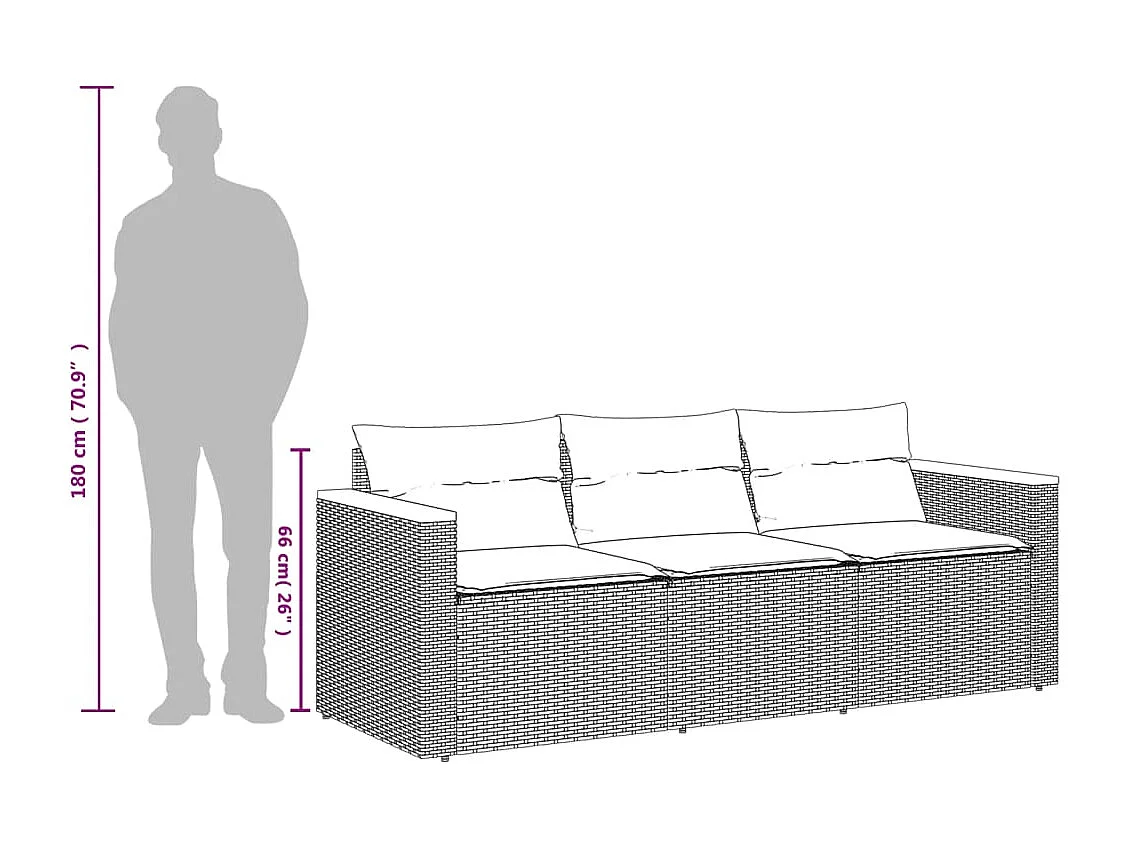 Gartensofa mit Kissen 3-Sitzer Beige Poly Rattan