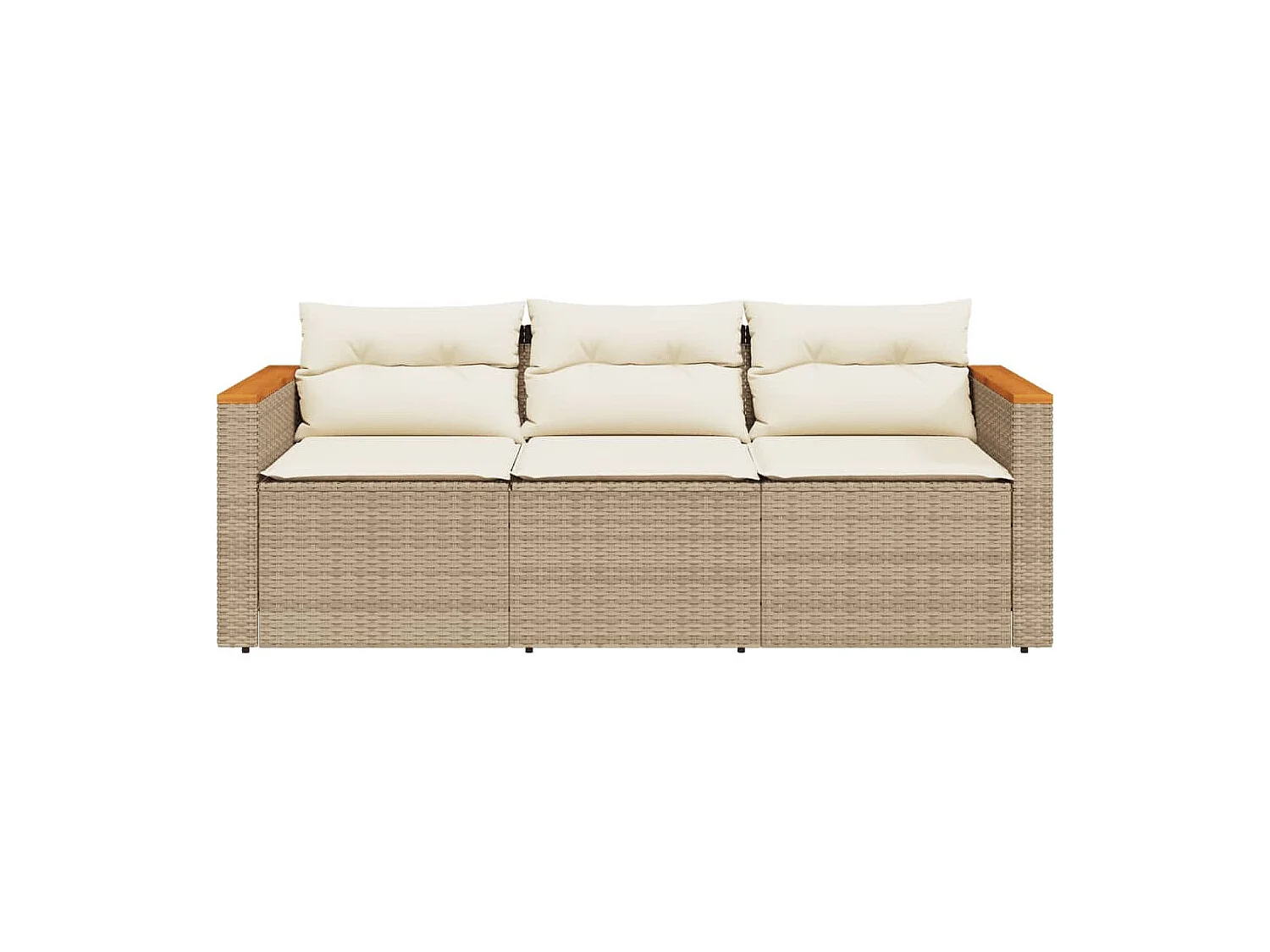 Gartensofa mit Kissen 3-Sitzer Beige Poly Rattan