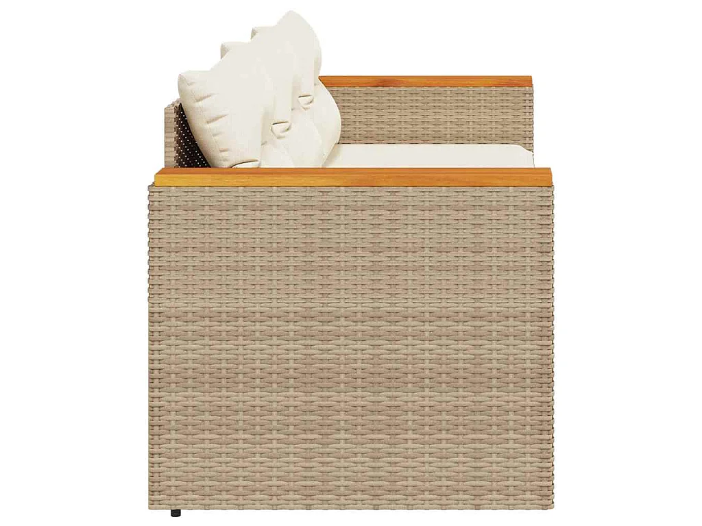 Canapé de jardin avec coussins 3 places beige résine tressée