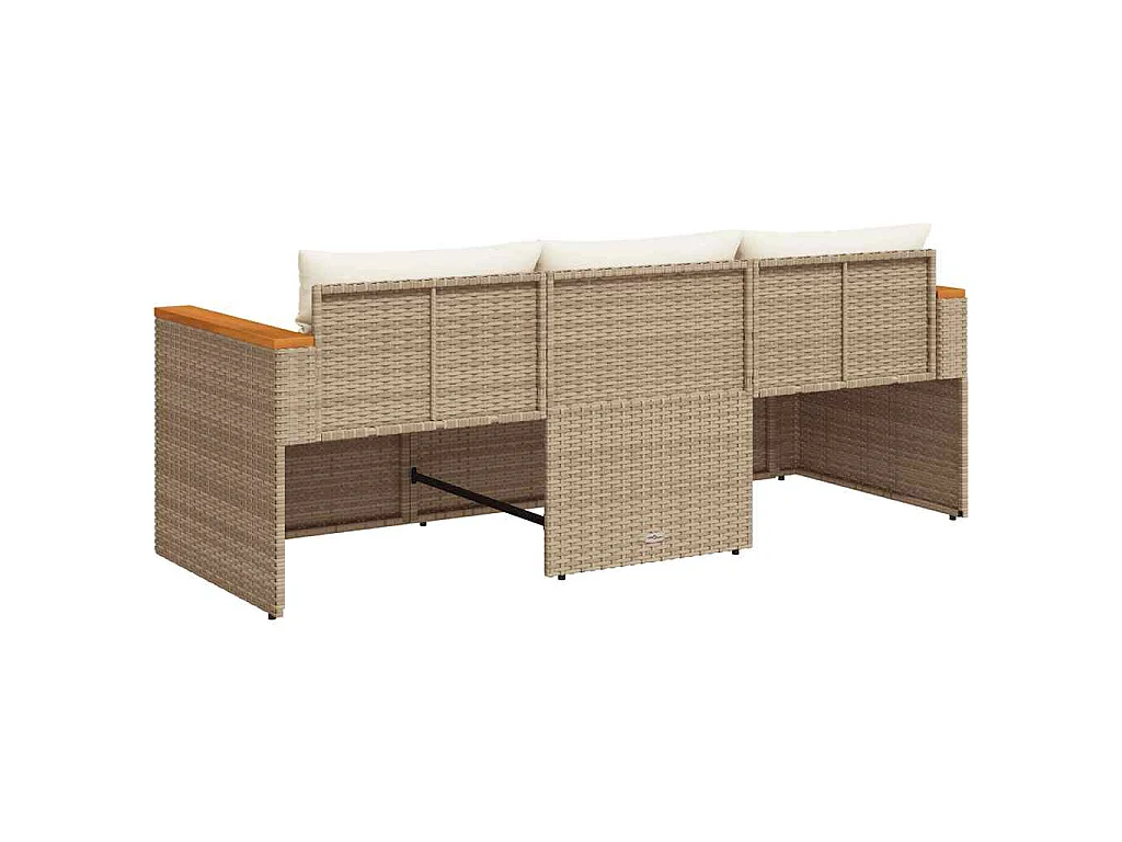 Canapé de jardin avec coussins 3 places beige résine tressée