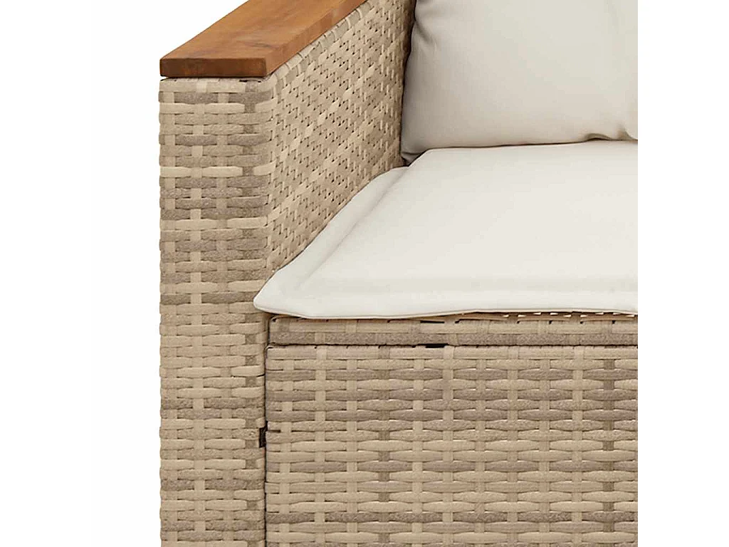 Canapé de jardin avec coussins 3 places beige résine tressée