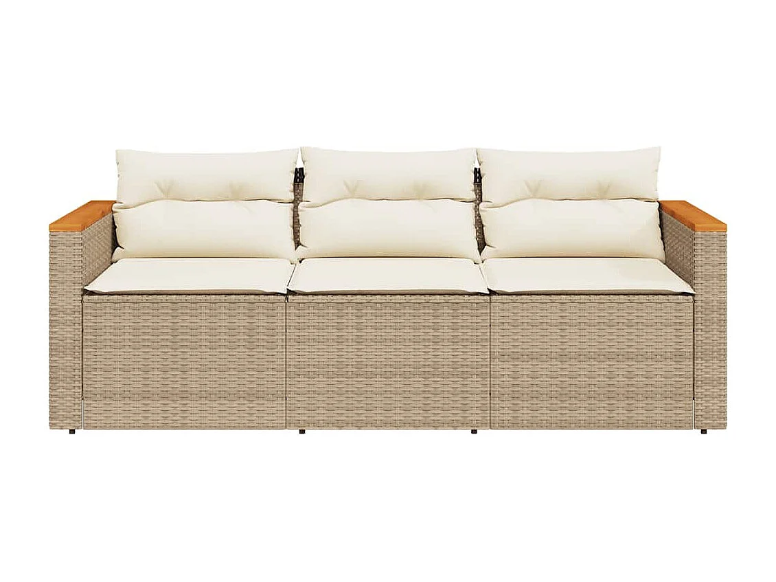 Canapé de jardin avec coussins 3 places beige résine tressée