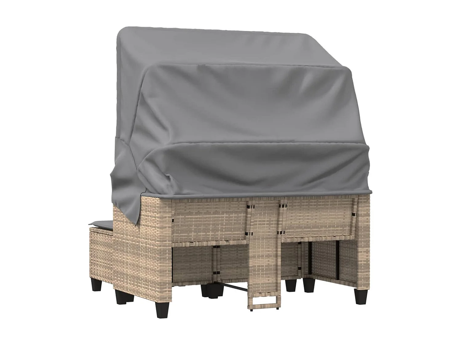 Gartensofa 2-Sitzer mit Dach und Hockern Beige Poly Rattan