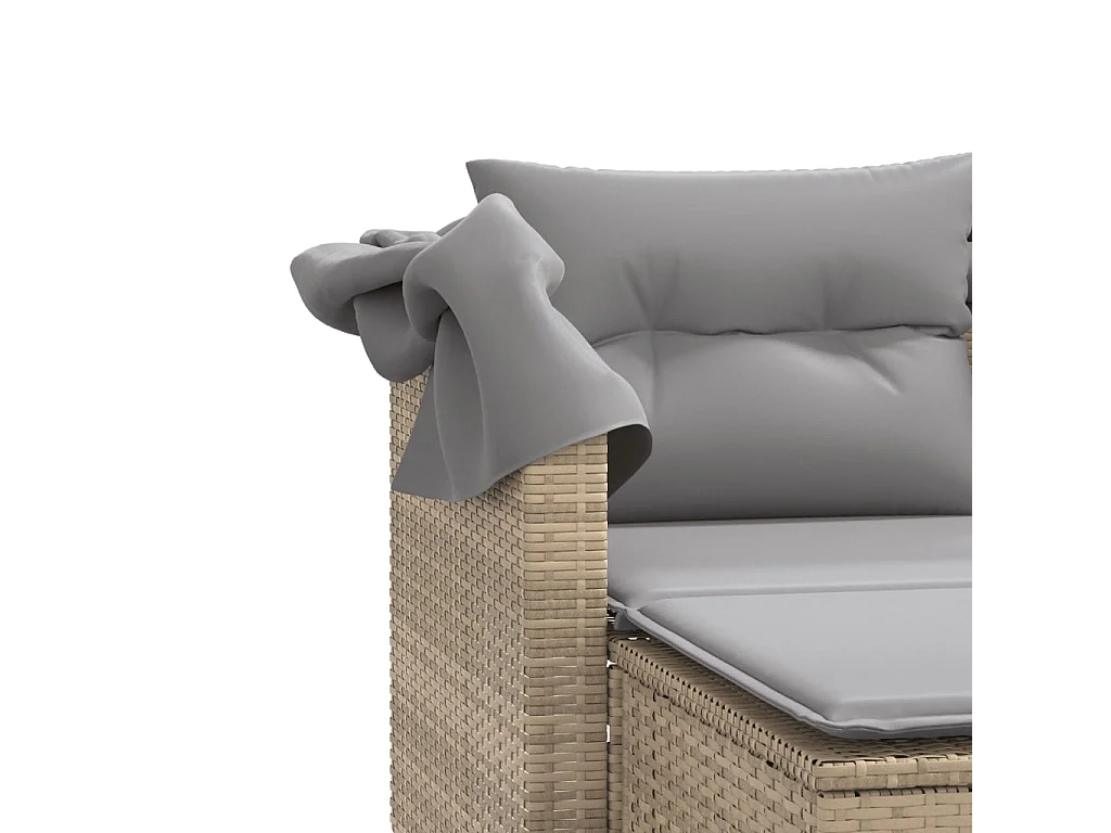 Gartensofa 2-Sitzer mit Dach und Hockern Beige Poly Rattan