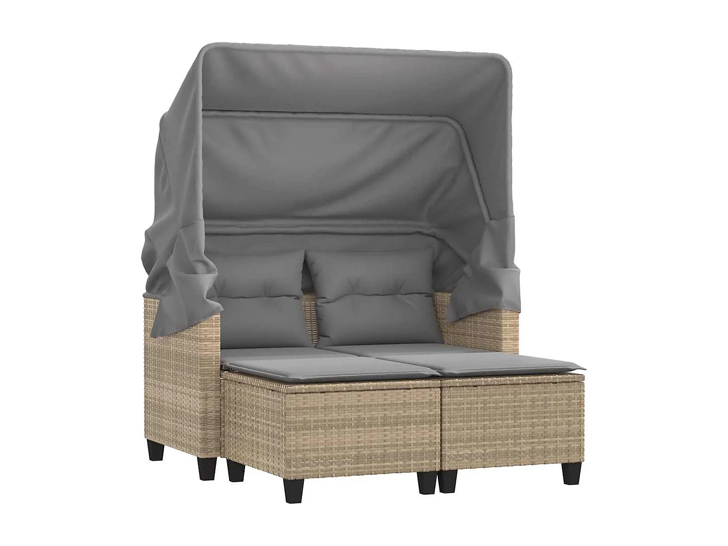 Gartensofa 2-Sitzer mit Dach und Hockern Beige Poly Rattan