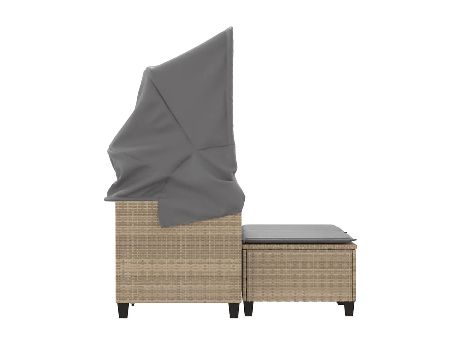 Tuinbank 2-zits met luifel en voetenbanken poly rattan beige