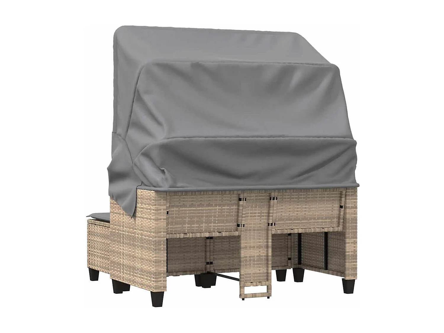 Tuinbank 2-zits met luifel en voetenbanken poly rattan beige