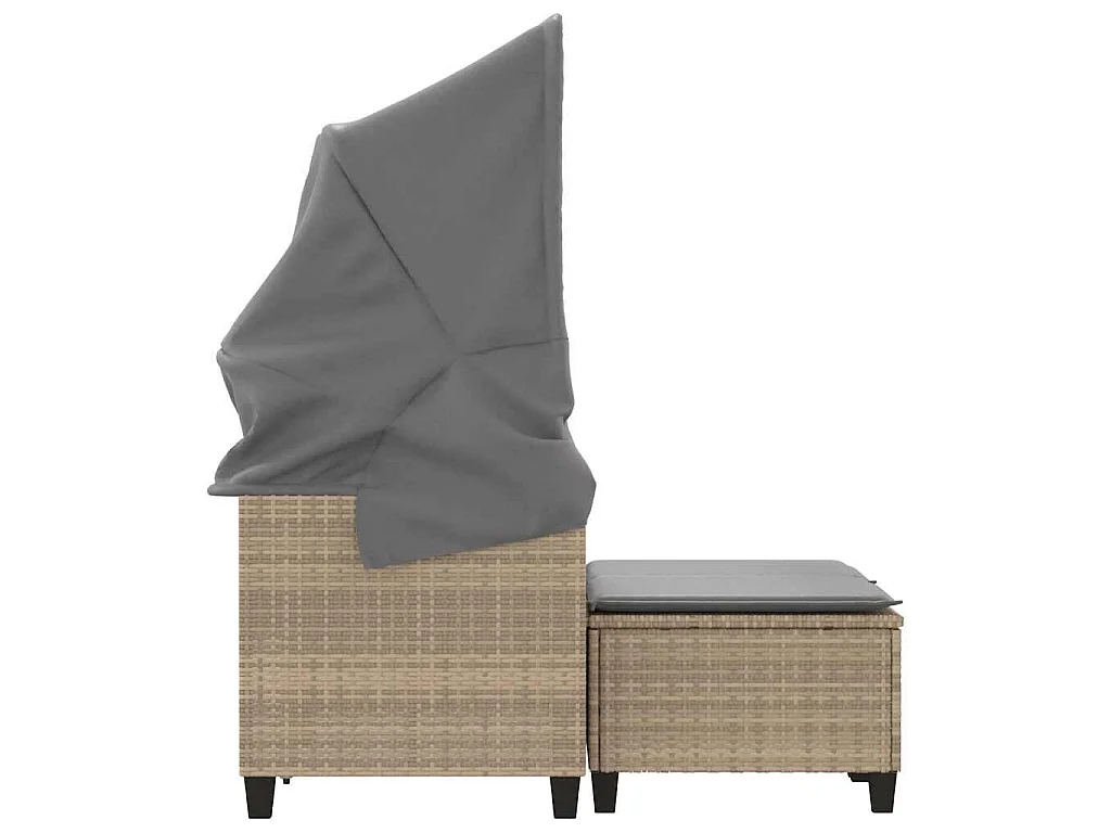 Canapé de jardin 2 places avec auvent et tabourets beige rotin