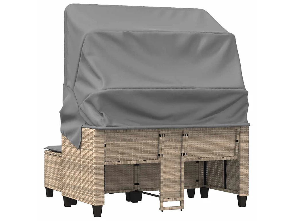 Canapé de jardin 2 places avec auvent et tabourets beige rotin
