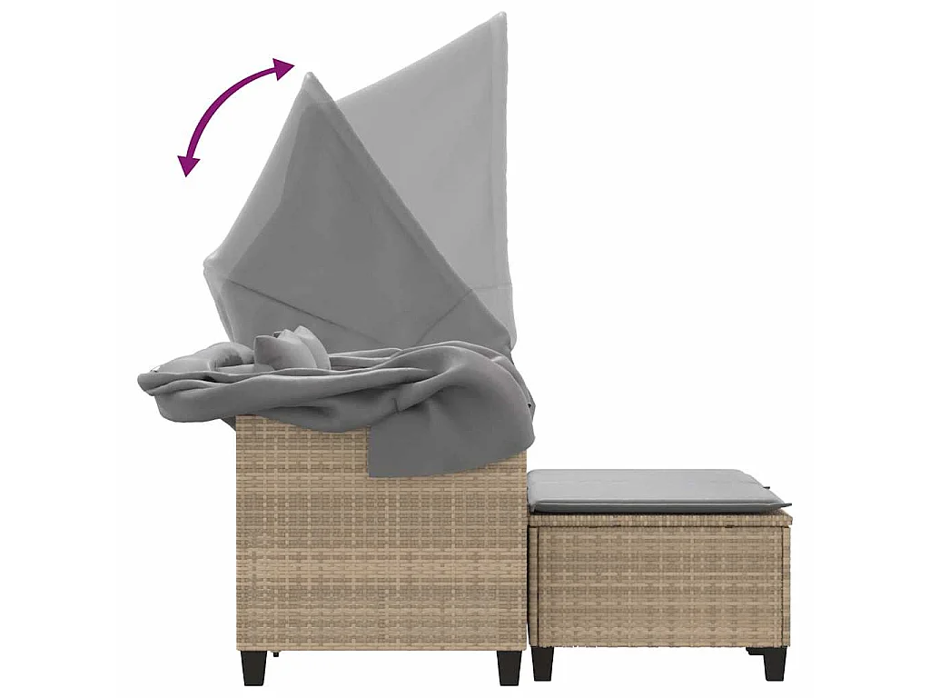 Canapé de jardin 2 places avec auvent et tabourets beige rotin