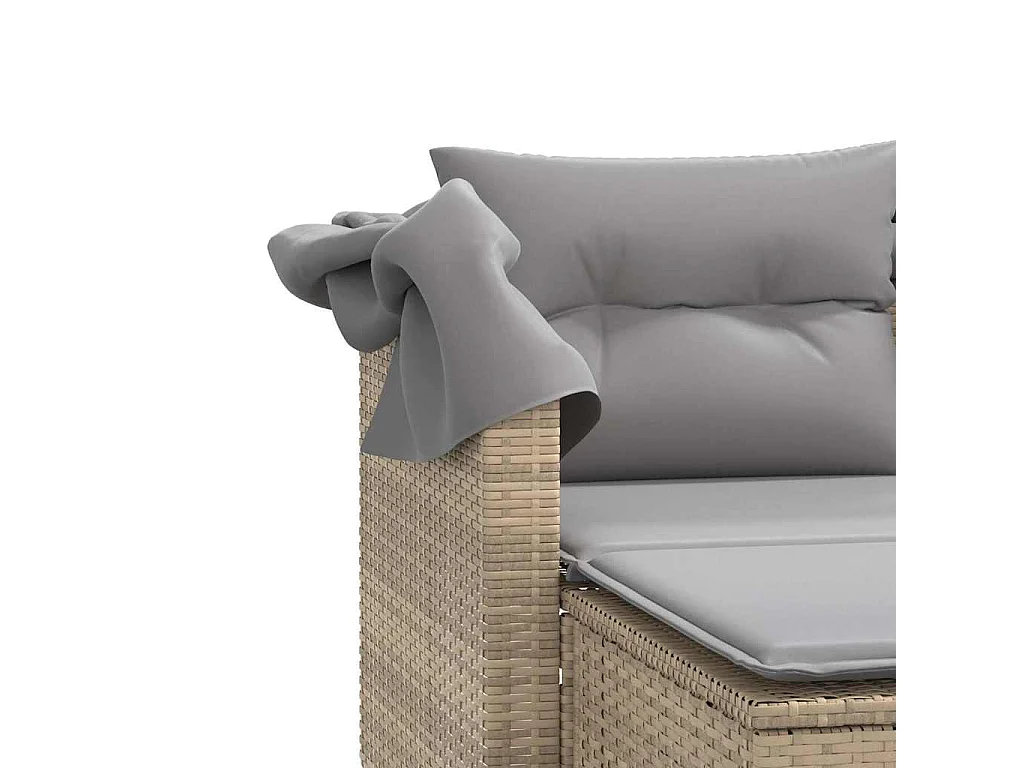 Canapé de jardin 2 places avec auvent et tabourets beige rotin
