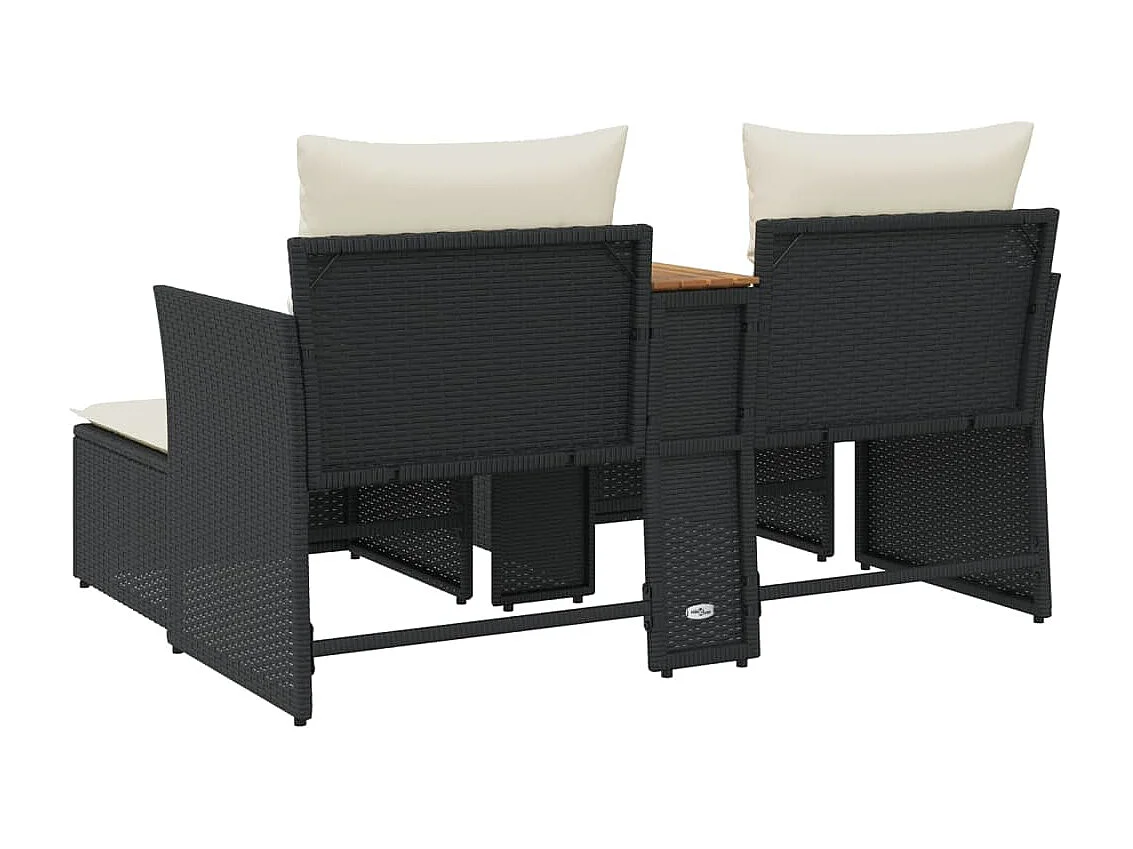 Divano da Giardino 2 Posti con Sgabelli Nero in Polyrattan