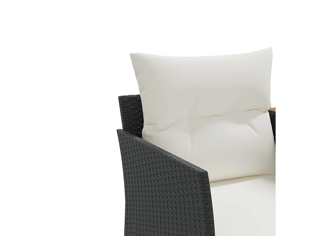 Divano da Giardino 2 Posti con Sgabelli Nero in Polyrattan