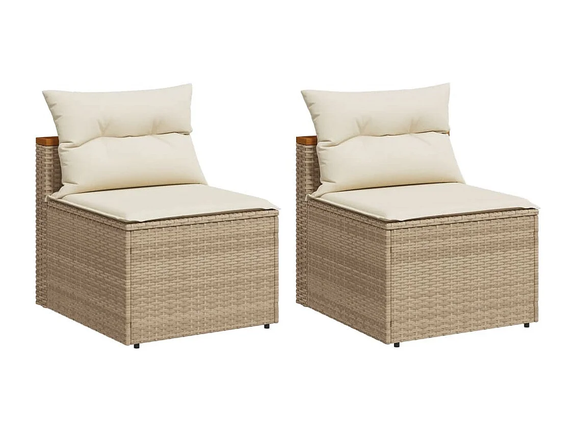 Gartensofas ohne Armlehnen mit Kissen 2 Stk. Beige Poly Rattan