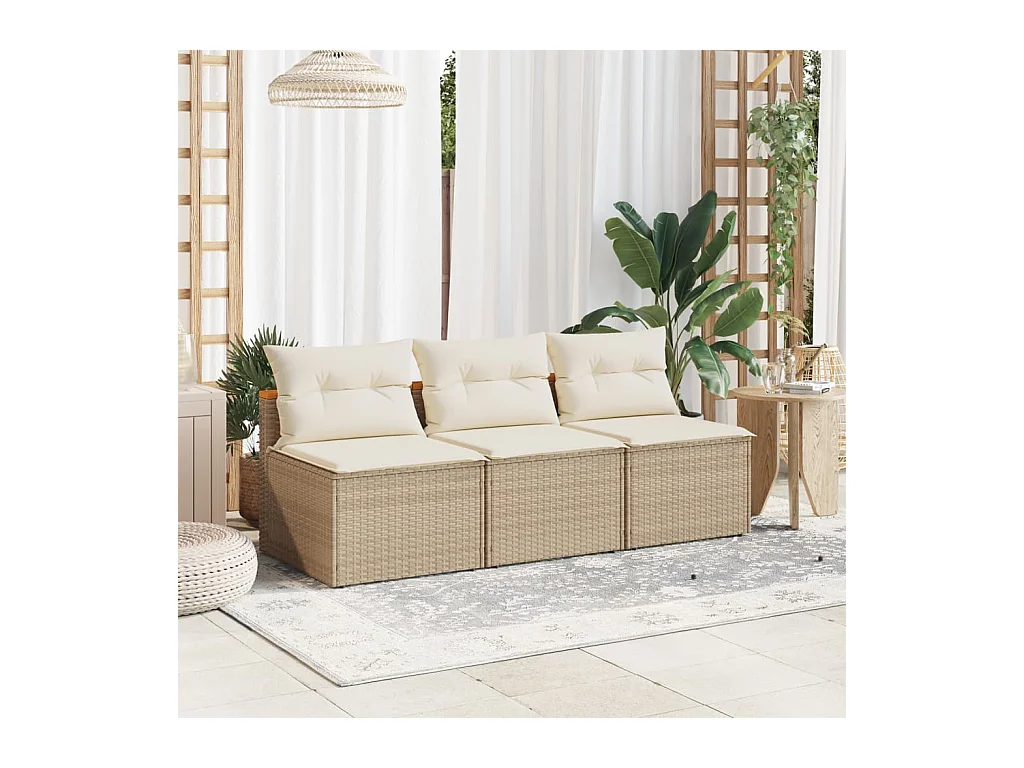 Divani Giardino Senza Braccioli con Cuscini 2 Beige Polyrattan